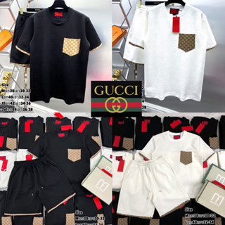 ชุดเซท Gucci 🖤🤍 เสื้อยืด + กางเกงขาสั้น 🩳 Hiend 1:1 cotton 💯