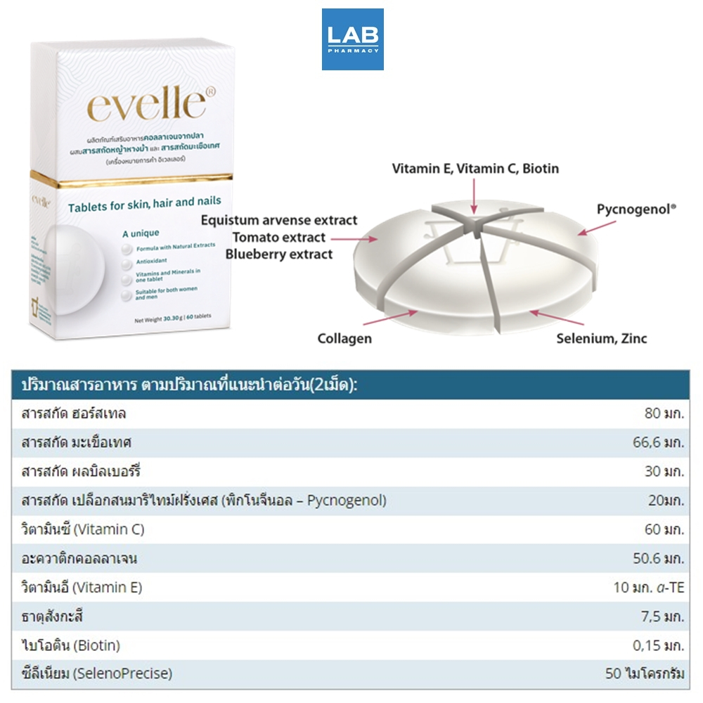 Pharma Nord Evelle 60 Teblets – ฟาร์มา นอร์ด อีเวลล์ ผลิตภัณฑ์เสริมอาหาร ช่วยบำรุง ผม ผิว เล็บ 1 กล่อง 60 เม็ด ราคา ถูกที่สุด ดีลบีเคเค แกลเลอรีภาพที่ 3