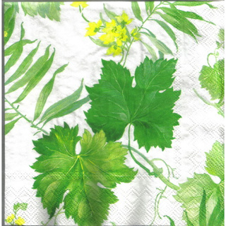 Pladao Napkin ภาพใบไม้ Leaf ใบไม้เขียว ดอกไม้เหลือง กระดาษ แนพกิ้น สำหรับงานศิลปะ เดคูพาจ decoupage ขนาด  L 33x33