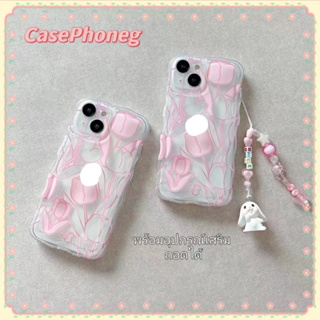 🍑CasePhoneg🍑พร้อมอุปกรณ์เสริม ถอดได้ เคสใส 11 14 pro max ป้องกันการหล่น ขอบเต็ม ดอกทิวลิป ลวดลาย case for iPhone 12 13