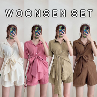 SE018 : WOONSEN SET ชุดเซต เสื้อโบว์เอว+กางเกงขาสั้น