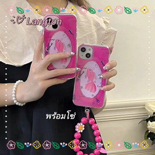 🌈Langton🌸สไตล์สร้อยข้อมือ เส้นขอบโปร่งใส ป้องกันการหล่น ขอบเต็ม iphone 11 14 pro max กุหลาบแดง case for iPhone 12 13