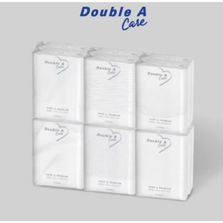 [แพ็ค 12 ชิ้น ลาย Logo] Double A Care เพียว &amp; พรีเมียมทิชชู หนา 3 ชั้น แบบมินิพอกเก็ต 10 แผ่น/ชิ้น ( แพ็ก 12 ชิ้น )