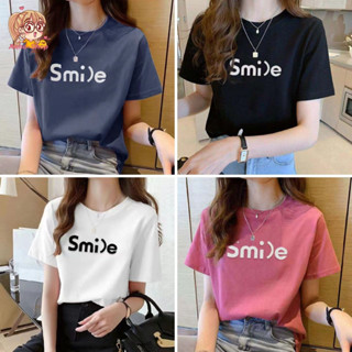 annacny เสื้อยืดคอกลม เสื้อยืดแฟชั่น สกีนลาย Smile สีพื้นน่ารัก พร้อมส่ง TS1130