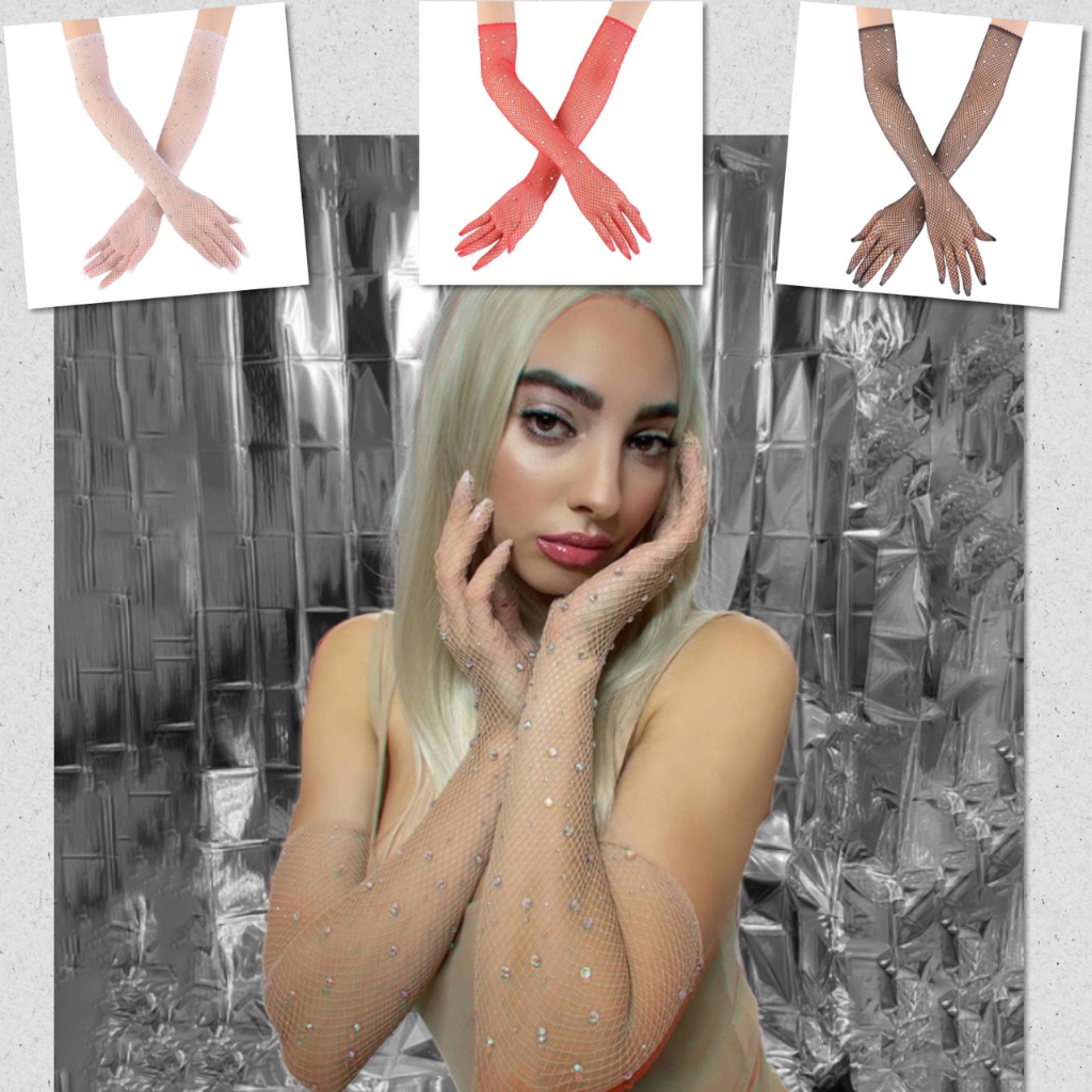 💎 ถุงมือ ตาข่าย ประกายเพชร Sexy ถุงมือตาข่าย วัสุดหนา ยืด แข็งแรง ใส่ออกงาน การแสดง หรือชุดครอสเพลย์ได้ 💎