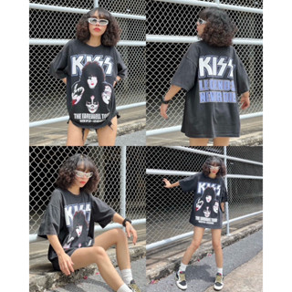 🌟STF_SHOP🌟เสื้อผ้าเฟด แขนสามสวน คอกลม สกรีนลาย หน้า-หลัง วง KISS มีSize [ L , XL ]