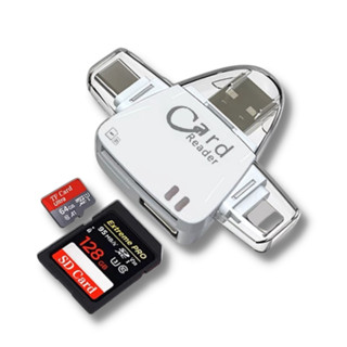 การ์ดรีดเดอร์ 4-in-1 Card Reader Mini USB 2.0 TF SD Card Slot for Lighting/Type-c การ์ดหน่วยความจำ