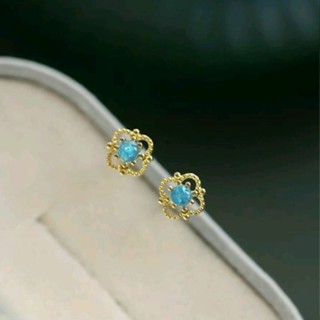 𝐋𝐀𝐃𝐘.𝐋𝐔𝐗𝐔𝐑𝐘 - 14K Queenly blue Stone earrings.[Silver925] ต่างหูเงินแท้ชุบทอง14K👑