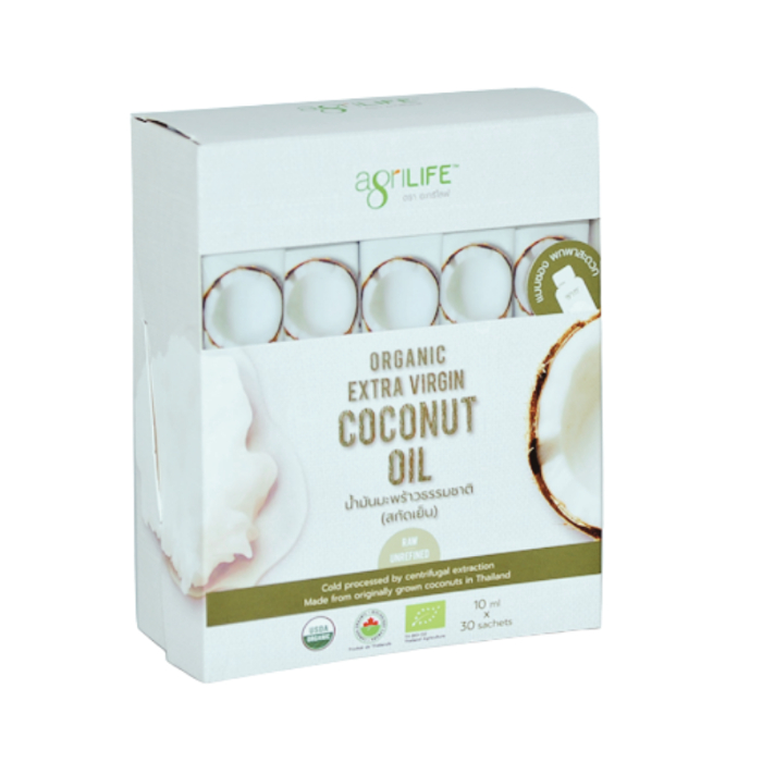 อะกรีไลฟ์ น้ำมันมะพร้าว ออแกนิค 10 มล. x30 ซอง - Extra Virgin Coconut Oil Organic 30 sachets of 10ml Agrilife brand