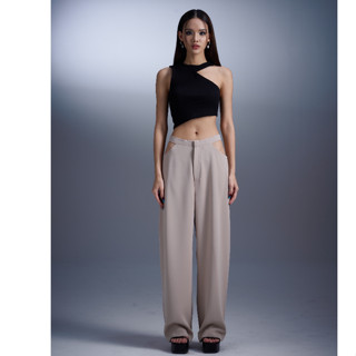 AHP047 Waist cut out straight leg trousers กางเกงขายาวทรงตรงดีเทลเว้าเอว