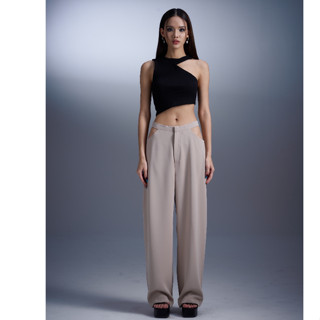 AHP047 Waist cut out straight leg trousers กางเกงขายาวทรงตรงดีเทลเว้าเอว