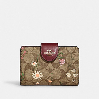 MEDIUM CORNER ZIP WALLET IN SIGNATURE CANVAS WITH WILDFLOWER PRINT (COACH C8730) GOLD/KHAKI MULTI