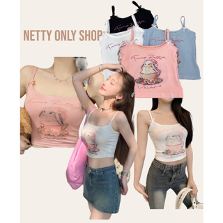 💗Netty Only Shop💗🌸เสื้อสายเดี่ยว ลายน้องกระต่ายสุดน่ารัก มีโบว์ติดตรงสายสองข้าง มีสีดำ ขาว ชมพู และฟ้า เป็นผ้ายืด🌸