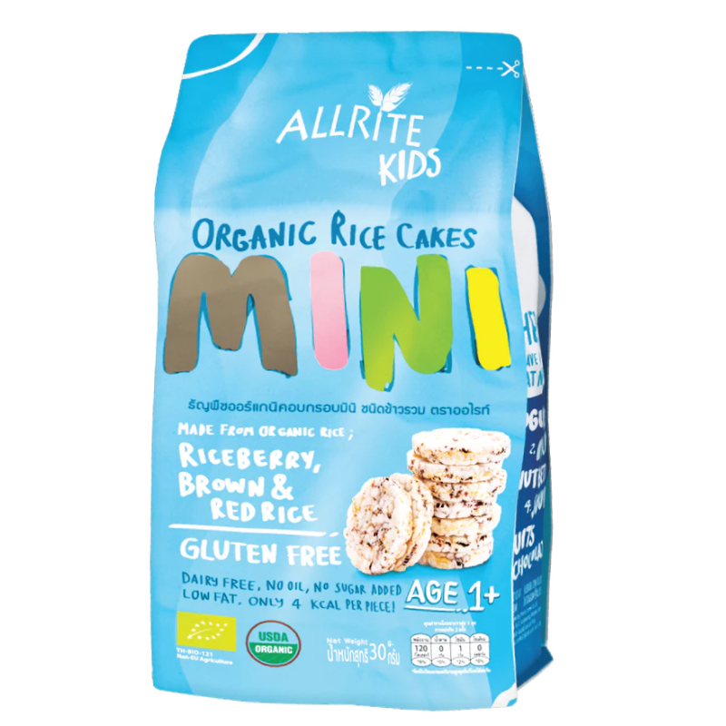 ออไรท์ ขนม ขนมกินเล่น ธัญพืช เค้กข้าว ออแกนิค อบกรอบ กลูเตนฟรี Organic Rice Cakes Mini Gluten free snack 30g Allrite