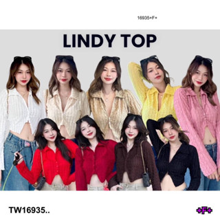 TW16935 เสื้อcrop แขนยาวมีเท้กเจอร์ ระบายนุ่มนุ่ม