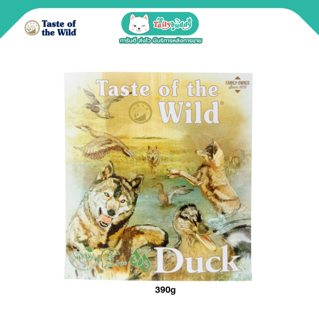 Taste of the Wild (Duck) อาหารเปียกถาด สูตรเป็ดและไก่ ผสมผลไม้และผัก สำหรับสุนัขโต (Grain-Free) (390g)