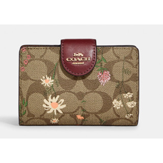 Medium Corner Zip Wallet In Signature Canvas With Wildflower Print