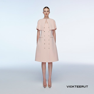 VICKTEERUT Re-Edition Double Breasted Sleeveless  Dress with Detachable Cape เดรสแขนกุด กระดุมสองแถว