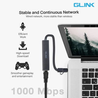 ส่งจากไทย GLINK GL-034 USB3.0 + Type-C Hub+Gigabit Adapter อุปกรณ์เพิ่มช่องต่อ USB3.0+RJ-45 10/100/1000 GL034