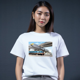 สกรีนเสื้อ 77design เสื้อยืด THAILAND ONLY  รถไฟสามสาย ใส่เท่ เก๋ ลายไม่ซ้ำใคร สีขาว