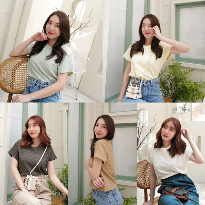 เสื้อยืดคอกลมยาว 19 นิ้ว ผ้ามีเทคเจอร์ใส่สบาย👚สีคุมโทนมากๆ