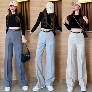 (โค้ด BAIPOR200 ลดอีก 20%) (KV.) Covy Pants กางเกงขากระบอกกลางผ้าโควี่แต่งหูเข็มขัด