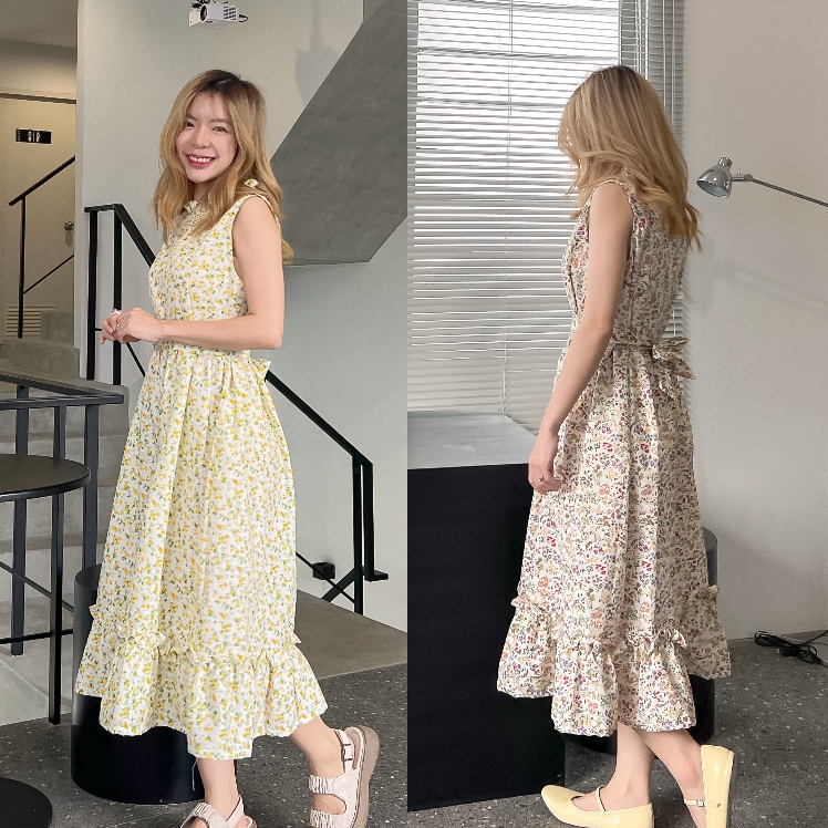 🔥พร้อมส่ง1-2วัน🔥 Jellyf. Dress🐱🍋🍊 เดรสลายดอกไม้ไปทะเล ทำงาน ไปคาเฟ่ คลุมท้อง