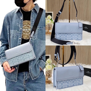 🎀 (สด-ผ่อน) สะพายข้าง สีฟ้า 9.5 นิ้ว COACH CH828 Turner Flap Crossbody In Signature Chambray