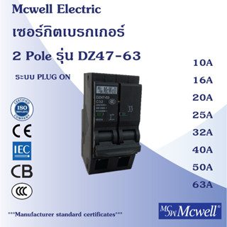 Mcwell Electric เซอร์กิตเบรกเกอร์ 2Pole รุ่น DZ47-63