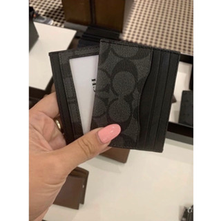 พร้อมส่ง แท้ 🇺🇸💯% New SLIM CARD CASE (COACH F58110) CHARCOAL/BLACK