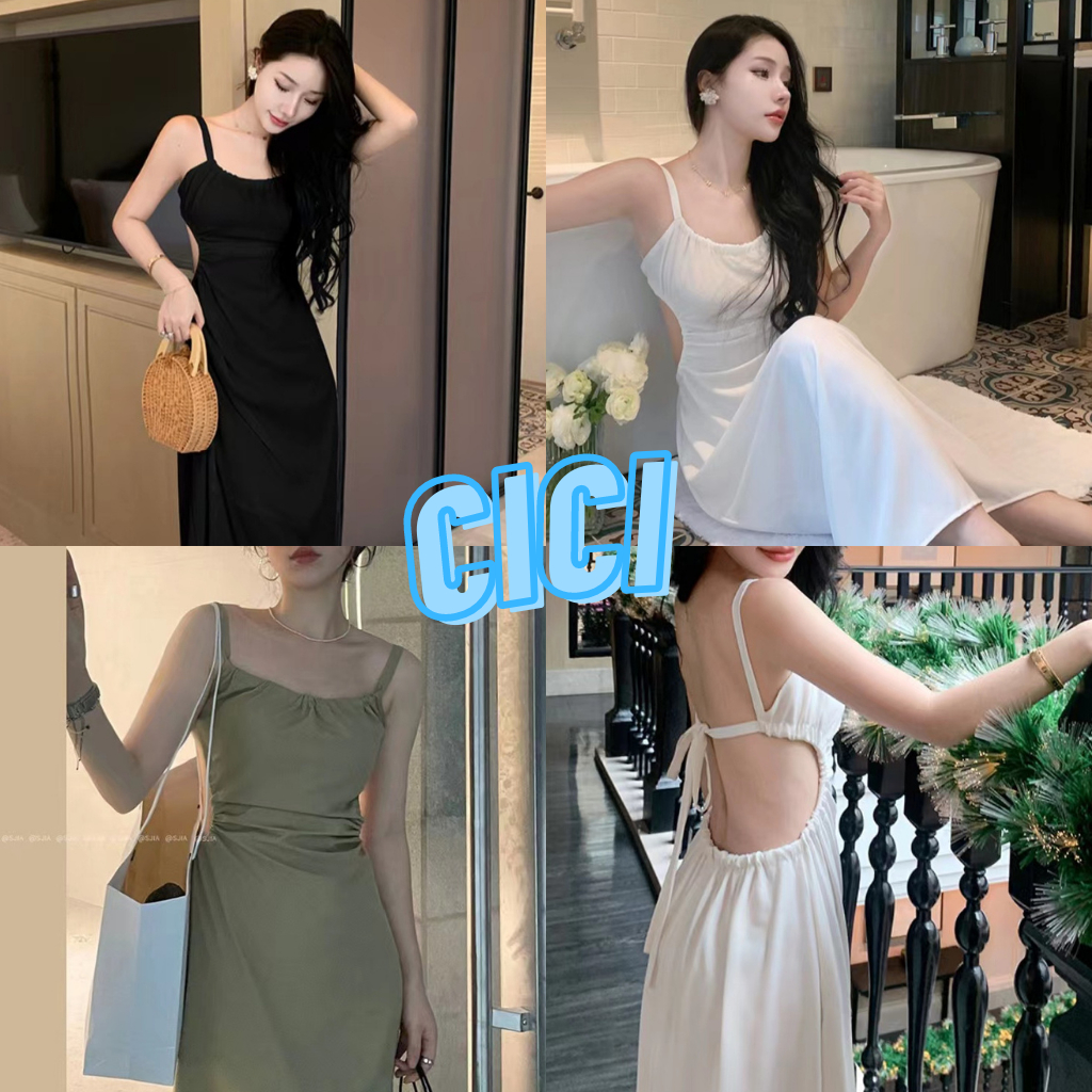 ส่งทันที Cici(NO. 3110)เดรสยาวสายเดี่ยว ผูกเชือกได้ ดีเทลเว้าหลัง แซ่บมาก