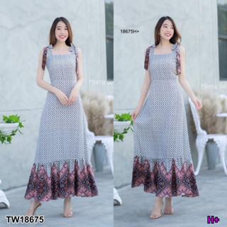 18675 Maxi dress ผูกไหล่สไตล์โบฮีเมียน Maxi dress with bohemian style