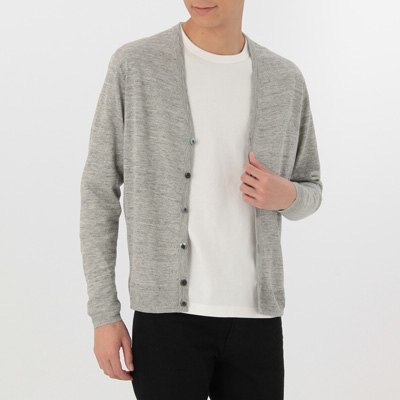 เสื้อไหมพรมผู้ชายคลุมกันลมกันแดด MUJI : French Linen V Neck Cardigan #16863906529