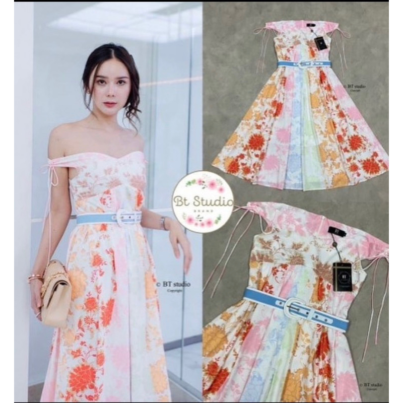 ❤️SALE❤️ 👆🏻มือ1 : เดรสปาดไหล่+เข็มขัด ผ้าดีมากๆ ใส่สวย 🏷 ป้าย : Bt studio 📏 ไซด์ : S/L🎊