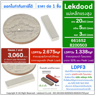 20mm × 5mm × 3mm 1ชิ้น แม่เหล็กแรงสูง นีโอไดเมียม neodymium magnet เหล็กดูด แม่เหล็กพลังสูง แม่เหล็กแรงดูดสูง