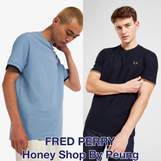 [ของแท้ พร้อมส่งในไทย] Fred Perry Tipped Cuff T Shirt Col : Navy และ Sky Blue (AW22 สีใหม่ ตัวเสื้อเป็นสีกรมเข้ม Navy ทอ