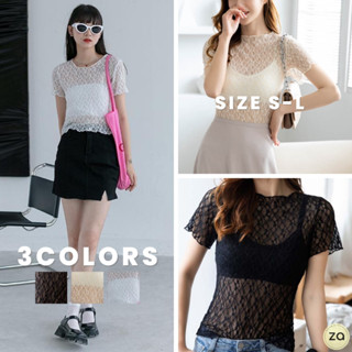 💥HOT SALE💥เสื้อลูกไม้ซีทรู 3 สี คอกลมแขนสั้น