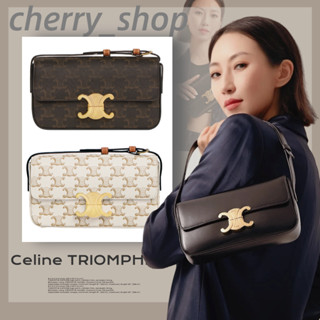 🍒ซีลีน Celine TRIOMPHE Shoulder Bag in Shiny Calfskin🍒กระเป๋าสะพายข้างผู้หญิง/กระเป๋าร่อซู้ล