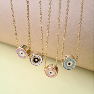 (WELRY.acc) สร้อยคอสีทอง จี้วงกลมลาย evileye ลาย 2 ฝั่ง