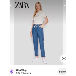 ZARA กางเกงยีนส์เอวยืด ผ้ายีนส์นิ่ม เอวรูดได้ มีกระเป๋าข้าง ผ้าใส่สบาย