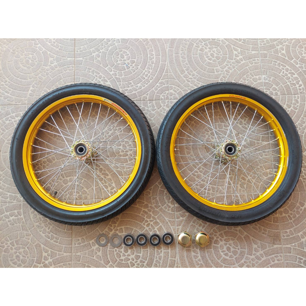 ล้อรถเข็น 17 นิ้ว ขอบอลูมิเนียมคละสี (รุ่นล้อยางมือสองสภาพดี) พร้อมแกนเพลาข้ออ้อย (สามารถเลือกขนาดความยาวแกนเพลาได้)+ - รูปที่ 3