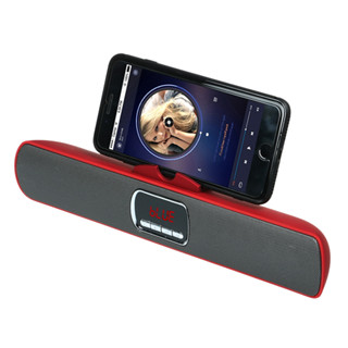 สีแดง-ลำโพงบลูทูธ mini soundbar รุ่นS605 bass booster เสียงดีไม่เป็นรองใคร เบสหนักสะใจ มีแท่นวางมือถือในตัว หน้าจอdigita