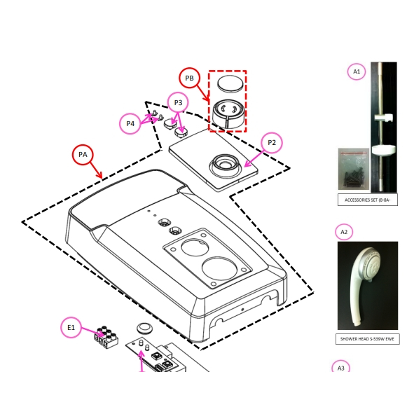 อะไหล่แท้ศูนย์/ปุ่มปรับอุณหภูมิ/เครื่องทำน้ำอุ่นElectrolux/ตำแหน่ง PB พาท 1PTAE2001EL-SLC0