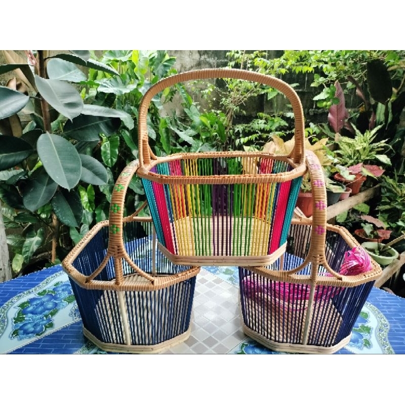 โครงเปล่าตะกร้าทรงแปดเหลี่ยมถักขอบ แถมชุดเส้นสาน 1 มัด - รูปที่ 2