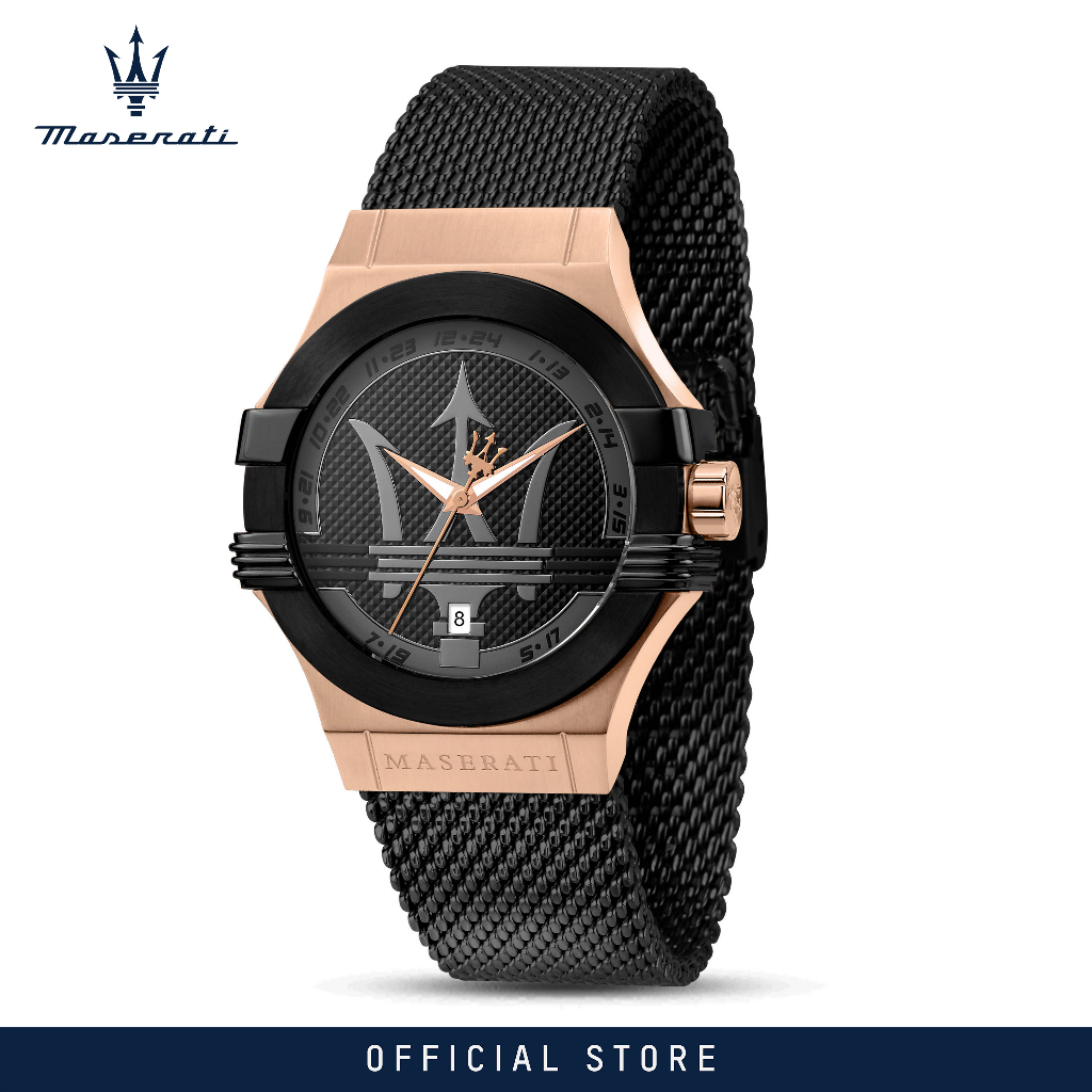 【2 Years Warranty】 Maserati Potenza 40mm Black Dial Stainless Steel Men's Quartz นาฬิกาข้อมือ R88531