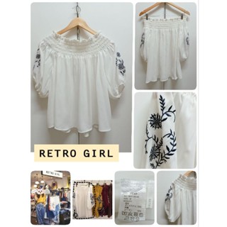 🪻RETR0 GIRL&gt;&gt;เสื้อเบลาส์ผ้าชีฟองแขนปัก(2WAY) 🪻Size M