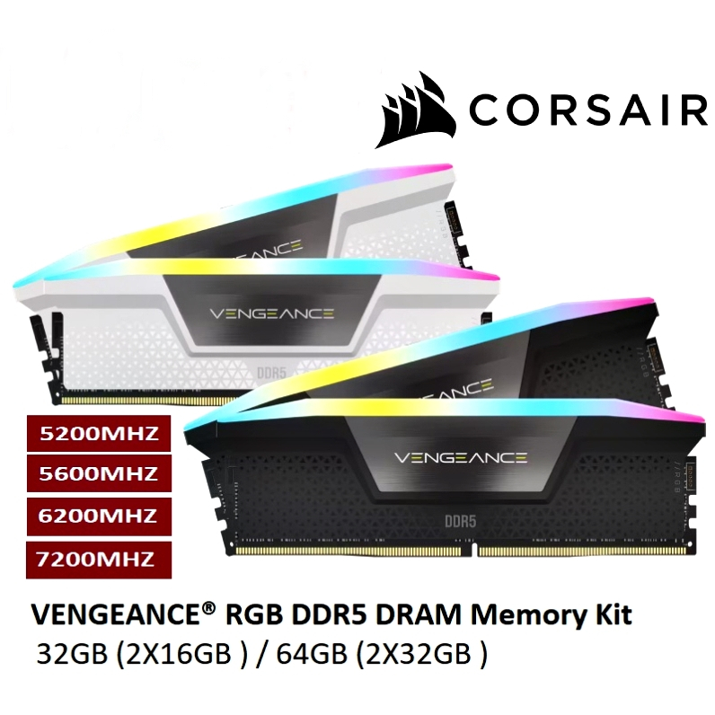 32GB (16GBx2) DDR5 5600MHz / 6000MHz / 6200MHz RAM (แรมพีซี) CORSAIR VENGEANCE RGB DDR5 (CMH32GX5M2E