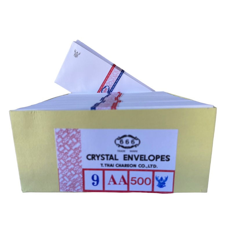 ซองจดหมาย ซองขาว ยาว มีครุฑ No.9/125AA ยี่ห้อ 666 ขายกล่องละ 500 ซอง AA (เอสองตัว) ซองครุฑสีขาวยาว พ