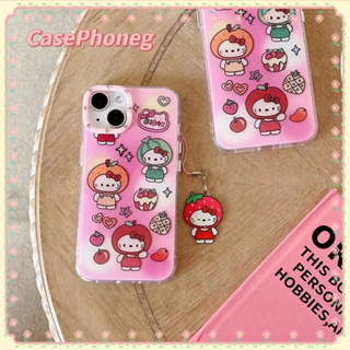 🍑CasePhoneg🍑ป้องกันการหล่น ขอบเต็ม iPhone 11 14 pro max พร้อมโซ่ เส้นขอบโปร่งใส Hello Kitty การ์ตูนcase for iPhone 12 13