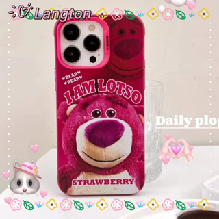 🌈Langton🌸ขอบเต็ม ป้องกันการหล่น iphone 11 14 pro max การ์ตูน กุหลาบแดง หมีสตอเบอรี่ น่ารัก case for iPhone 12 13